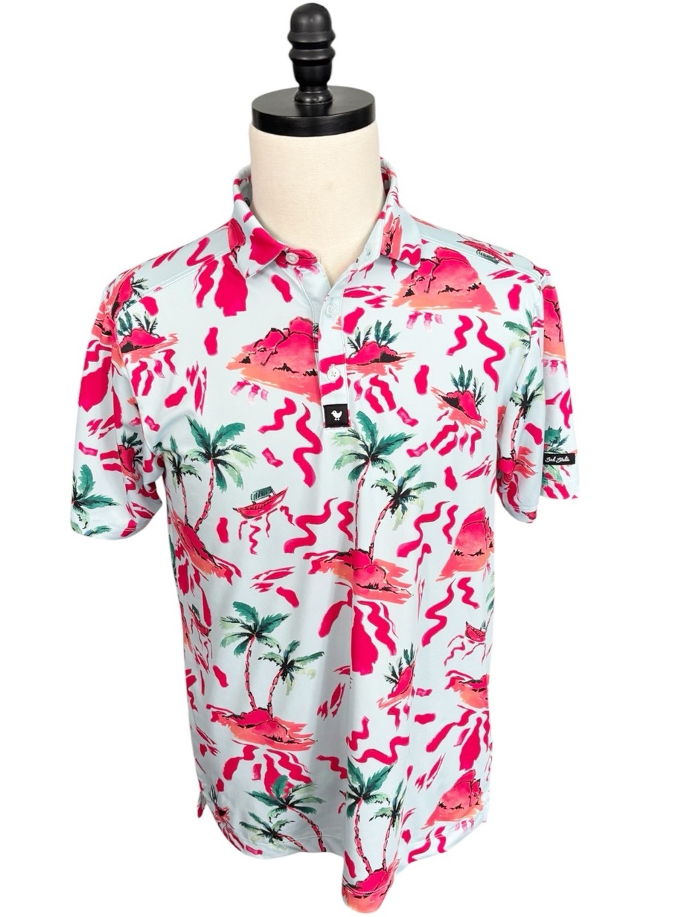 Bad Birdie Golf Loud Polo Performance Shirt Signature Tropical print | size M